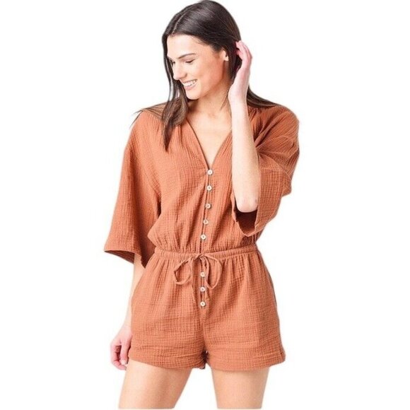 Z Supply Romper Womens XS Zephyr Gauze Brown - Picture 1 of 6